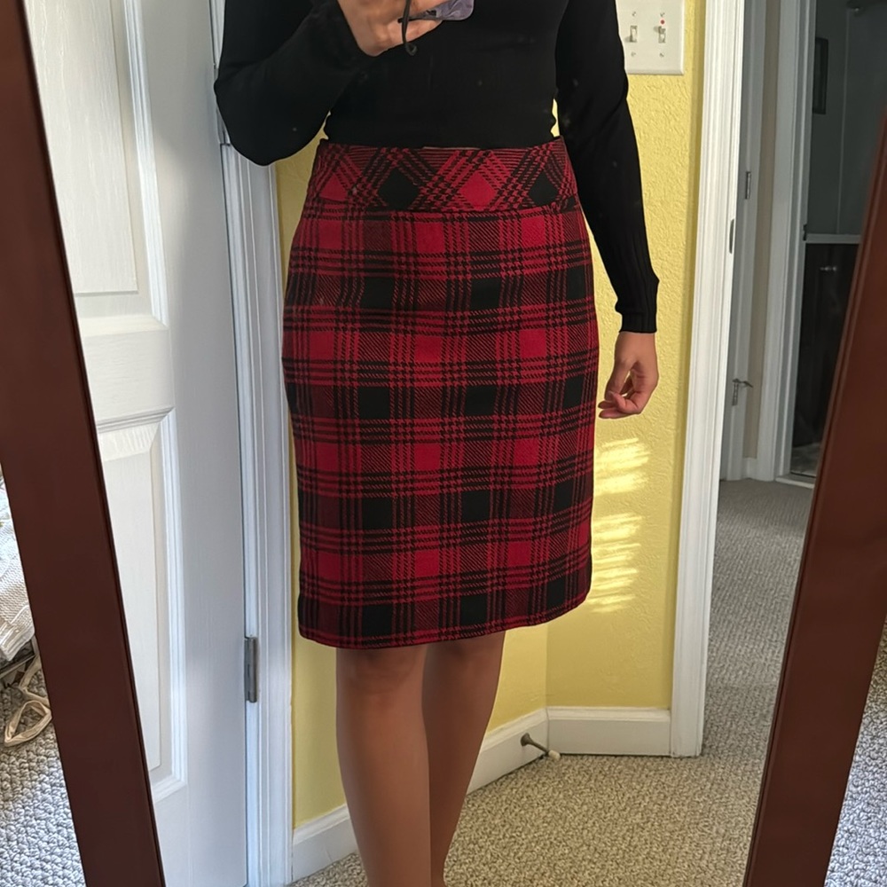 L.L. Bean High Waisted Plaid Skirt